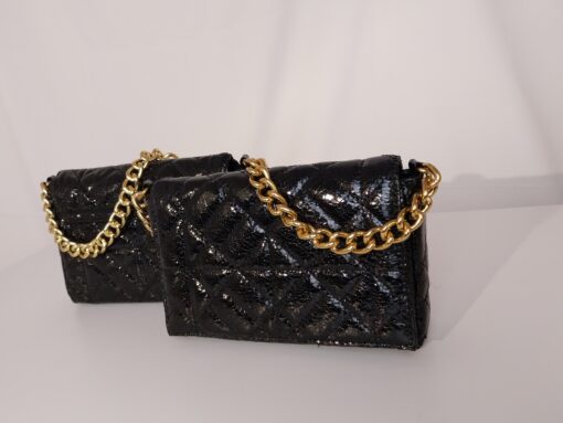 Metallic handbag with gold chain