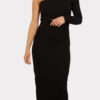 Zwarte jurk one-shoulder voorkant